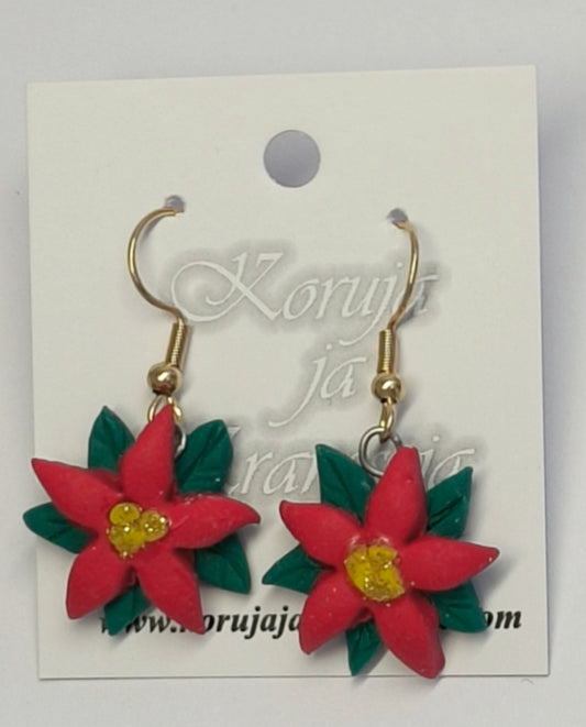 Poinsettia Earrings, Dangling