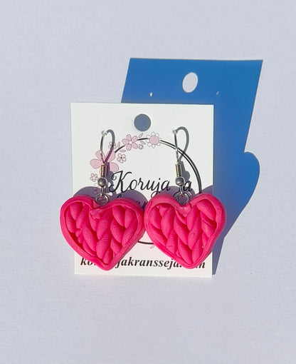 Knitted Heart Earrings, Dangling