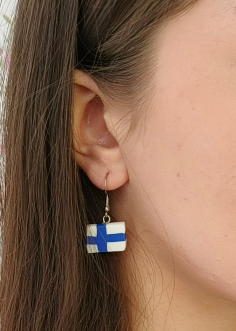 Finnish Flag Earrings, Dangling