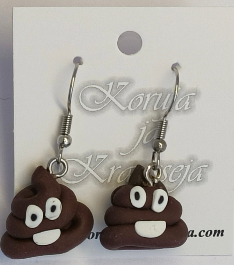 Poop Emoji Earrings, Dangling