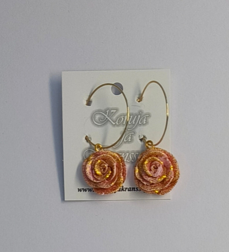 Rose earrings, Gold-colored Hoop