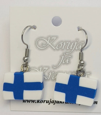 Finnish Flag Earrings, Dangling